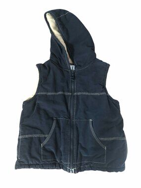 Gymboree Jacket Vest Hoodie Boys Small Blue Fleece Lined Pocket Full Zip Sleevel